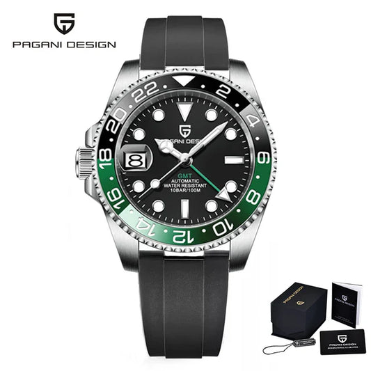 Pagani GMT Automatique Black green cuir